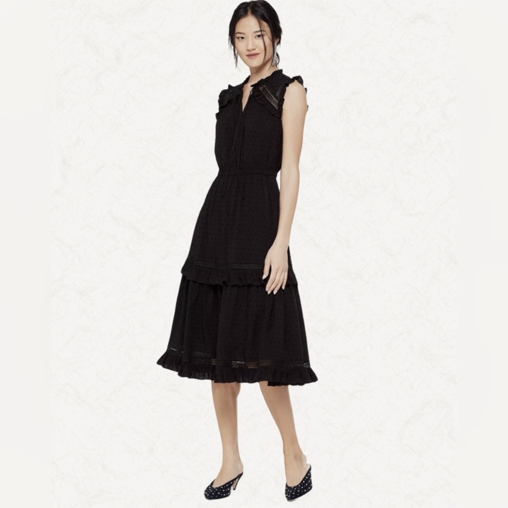 Kate Spade New York Broome Street Swiss Dot Tiered Midi Dress Black Size S